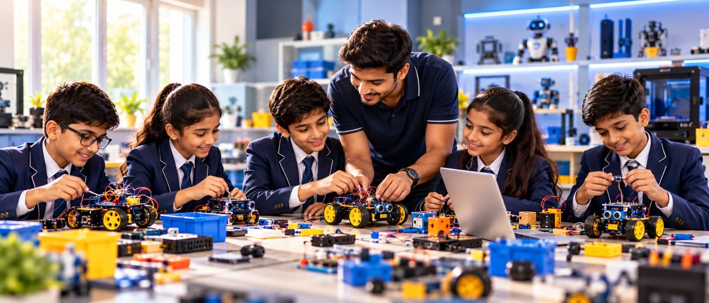 A hands-on robotics workshop in progress